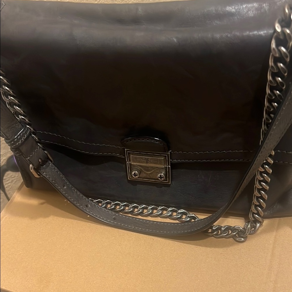 Black Leather Shoulder Bag with Chain Strap